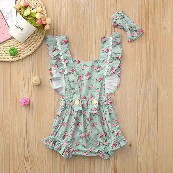 

Baby Girls Romper Backless Newborn Baby Summer Clothing Sleeveless Ruffle Floral Jumpsuit Baby Girl Clothes Toddler Romper Girls