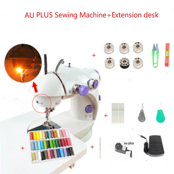 AU PLUG with Kit Мини Портативная швейная машина для шитья, двойная регулировка скорости, светильник для шитья ног, рукоделие, электрическая швейная машина, подарок - Цвет: AU PLUG with Kit