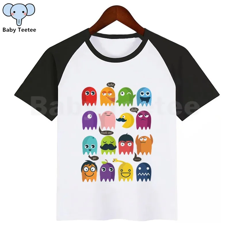 

Boys Girls Game Pac-Man Eat Ghost Funny T-shirt Kids Summer O-Neck Tops Children Cartoon Pacman Print Tshirt Baby Clothes