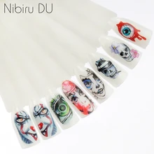 25 шт., дизайнерские наклейки для ногтей на Хэллоуин, Череп, кость, клоун, призрак, большой глаз, ужасы, переводные наклейки, художественные украшения сделай сам