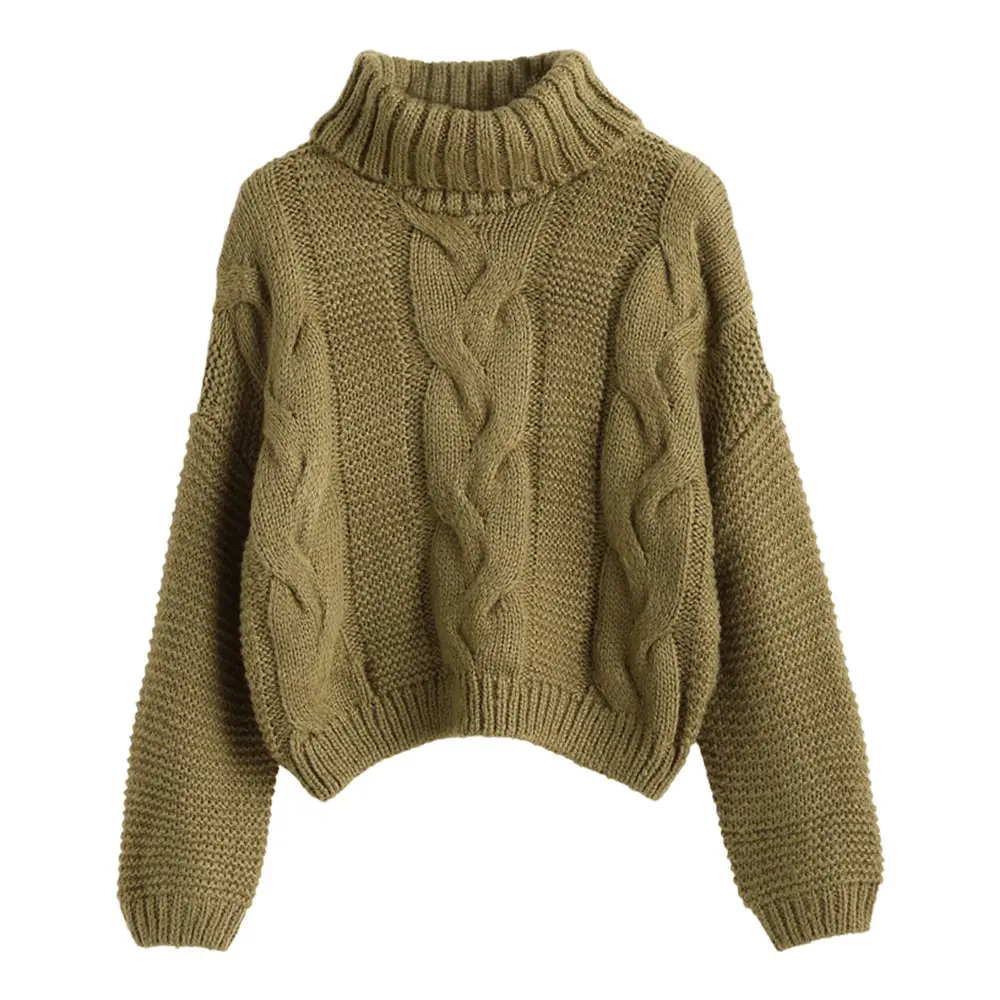 ZAFUL водолазка, элегантный свободный Женский вязаный короткий свитер с высоким воротом, элегантный свитер, базовые пуловеры, Осень-зима - Цвет: Oak Brown
