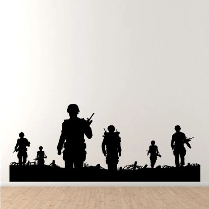 Soldiers Walking on Patrol Wall Decals Living Room Boys Hobby Vinyl Decor Bedroom Stickers Background Art Murals 3665 | Дом и сад