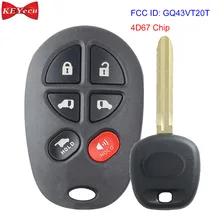 KEYECU para Toyota Sienna 2004 2005 2006 2007 2008 2009 2010 Carro Remoto Fob Chave ID da FCC: GQ43VT20T 4D67 Chip(China)