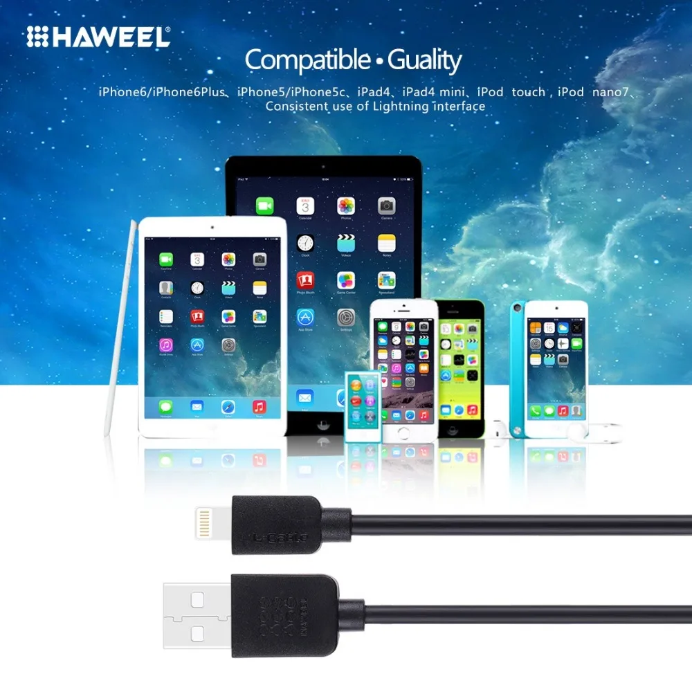 HAWEEL 1 м высокоскоростной 35 ядер 8-контактный usb-кабель для зарядки для iPhone XR/iPhone XS MAX/iPhone X и XS/iPhone 8 и 8 Plus