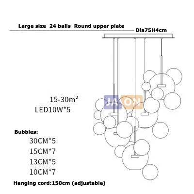 LED Постмодерн Нордик Железные Стеклянные пузыри дизайнерские Люстра. люстры светодиодный свет светодиодный светильник для столовой фойе - Цвет абажура: L size 5light 24ball