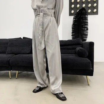 

2020 Spring And Autumn Original Silky Fabric Loose Retro Streamer Wide Leg Pants Fashion Wild Casual Pants Grey / Black