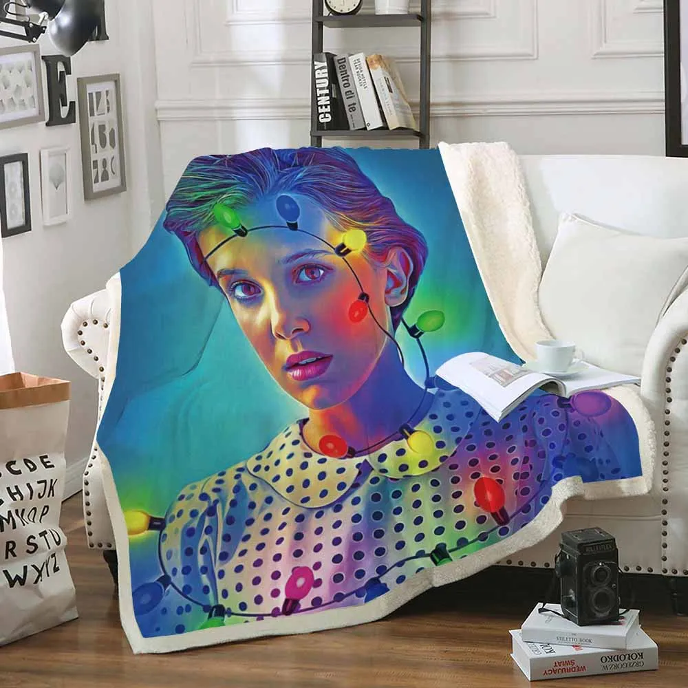 Movies Series Sherpa Fleece Blanket Strange Things Throw Blanket On Sofa Bed Kids Travel Bedding