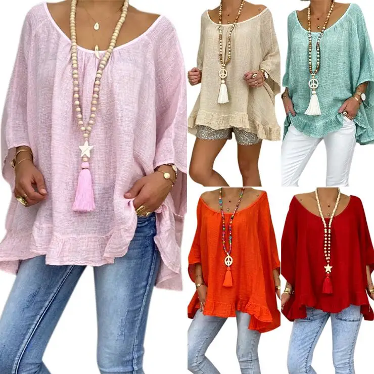 

Oversized Women's Loose Blouses 2020 Summer Blouse Slotted Collar Open Back Sexy Women Blouse