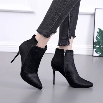 

2020 Fashion Ladies High Heels Boots Women Party Shoes Fur Sexy Ladies Pumps Women Ankle Boots Super High Thin Heel 10cm A2875