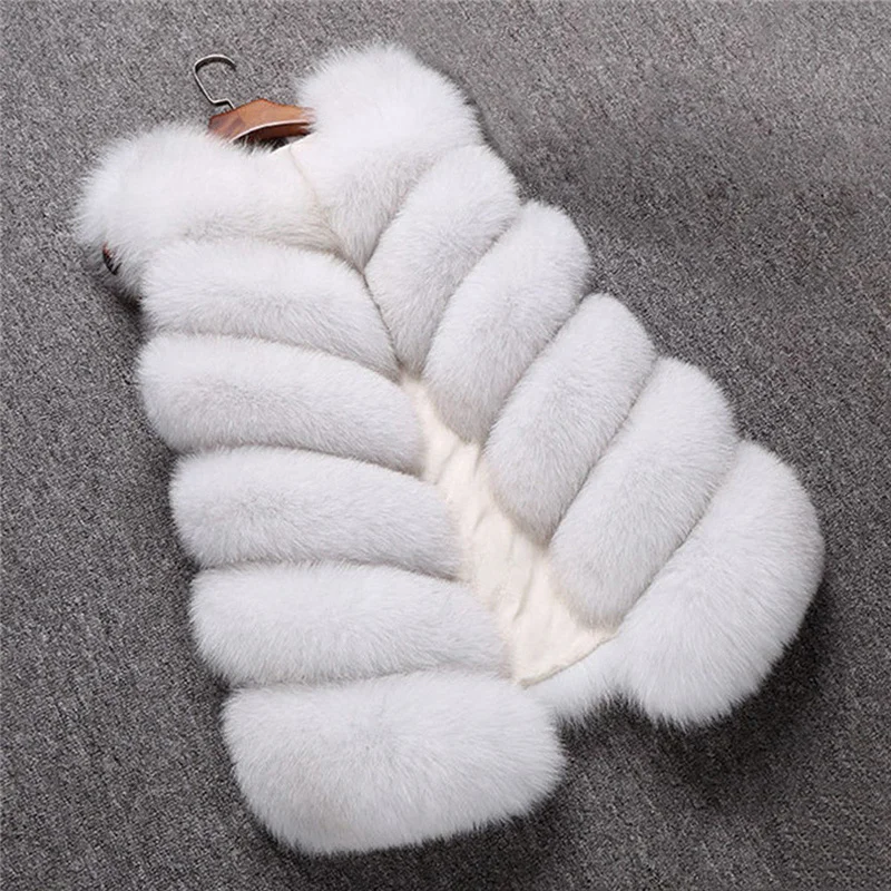 

2019 Women Fox Fur Vest Long Style With Down Leather Waistcoat Winter New Faux Fur Gilets Russian Warm Fur Vests Gril Sleeveless
