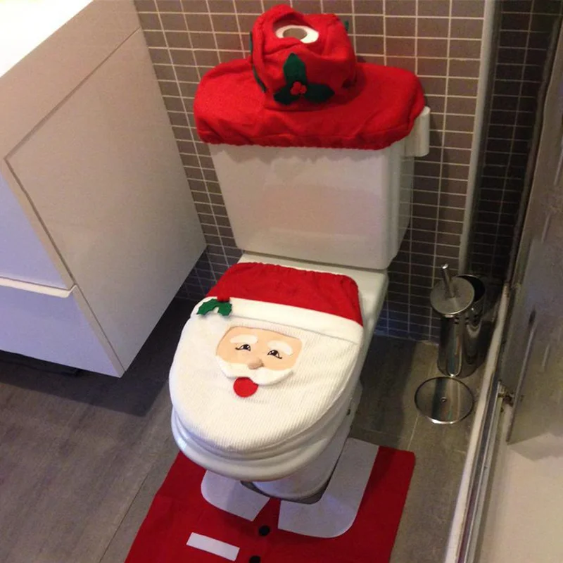 Weesey Coprisedile per WC di Natale Decoro coprisedile per Natale Coprisedile per WC di Natale con coprisedile e Set di tappeti copriletto e copriletto 