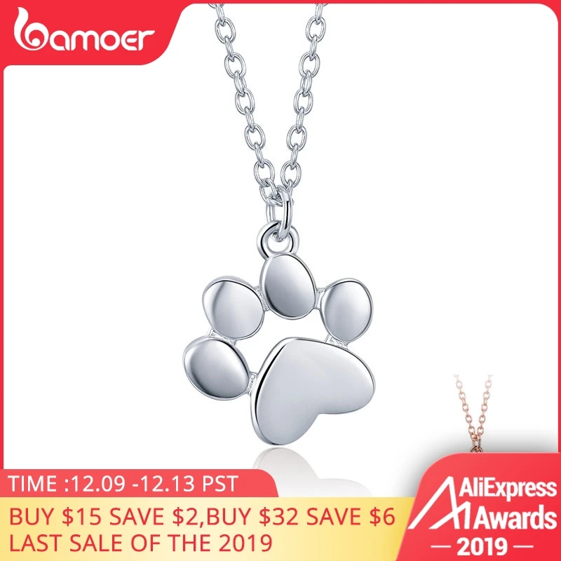 

BAMOER HOT SALE Silver & Gold Color Cute Animal Footprints Dog Cat Footprints Paw Necklaces Pendants Women Silver Jewelry SCN275