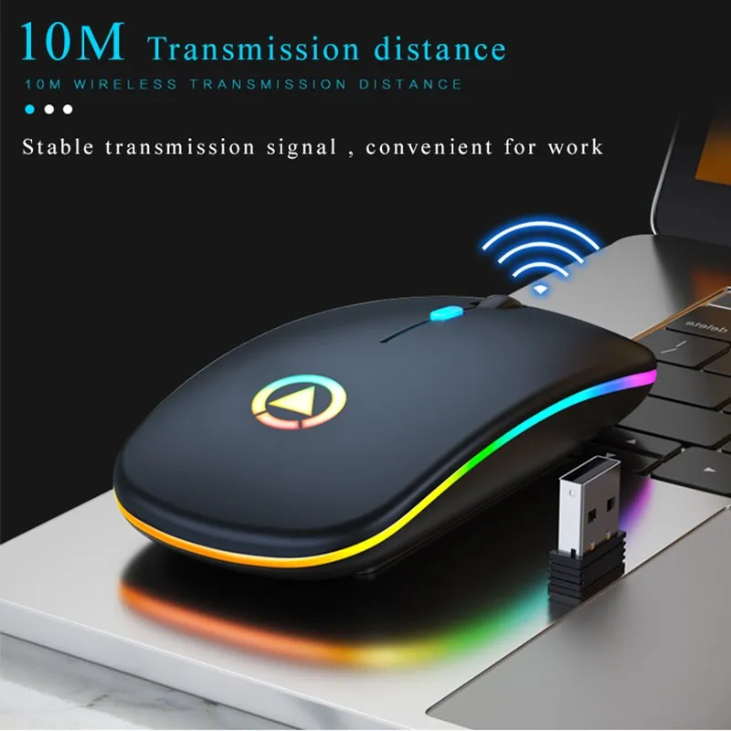 Wireless Mouse Silent 1600 DPI Ergonomic Mause Noiseless PC Mute Colorful Glowing Office Chargeable/battery | Компьютеры и офис