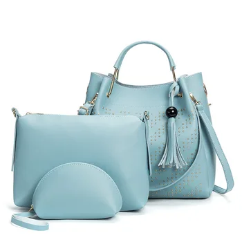 

2019 fashion rivets luxury women handbags Casual composite bag 3 pieces / set ladies tassel shoulder bags Female bag bolsa