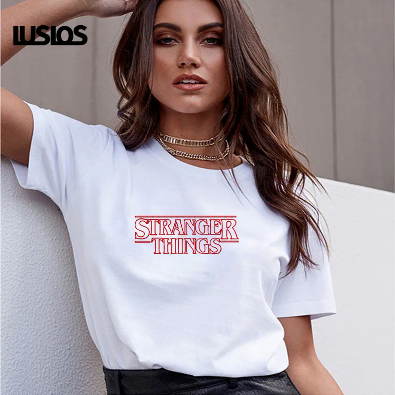LUSLOS футболка странные вещи женская летняя с коротким рукавом перевернутым пухом