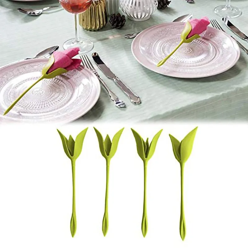 

Creative Bloom Napkin Holders Flowers Floral Green Design for Table Decoration Home Party Napkin Rings (Not Paper Included)