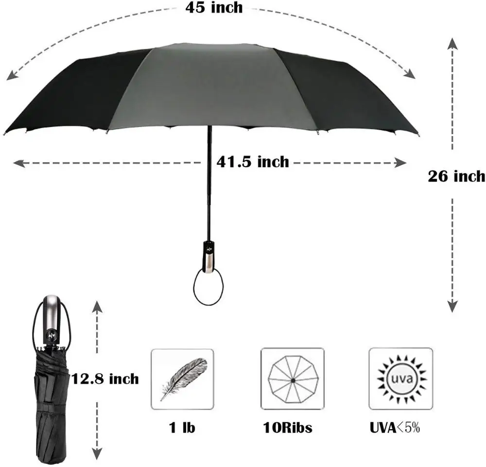 Полностью автоматический мужской зонт с защитой от ветра, 10 ребер, складной черный зонт для путешествий, большой модный большой зонт от дождя, подарок для женщин