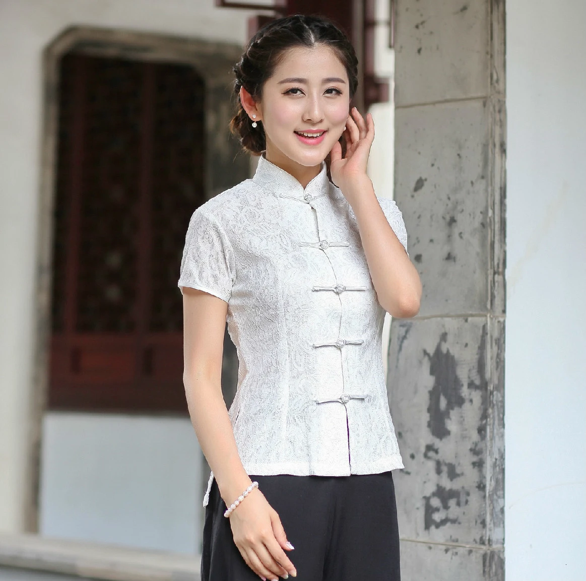 Frauen Damen Chinesische Traditionelle Top Kleidung Qipao Hemd Für Frau  Chinesische Bluse Cheongsam Stil Hemd Schwarz Weiß Spitze Shirts|Oberteile|  - AliExpress