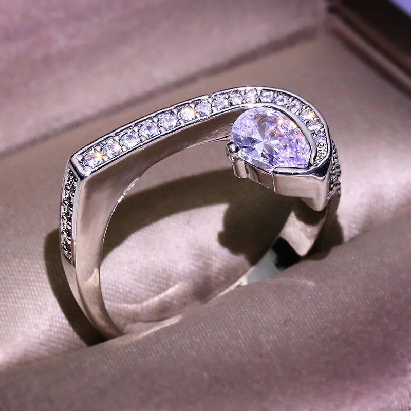 925 стерлингового серебра уникальный тренд капли воды кубического циркония свадебное кольцо кольца для женщин творческие Полный Кристалл блестящие кольца