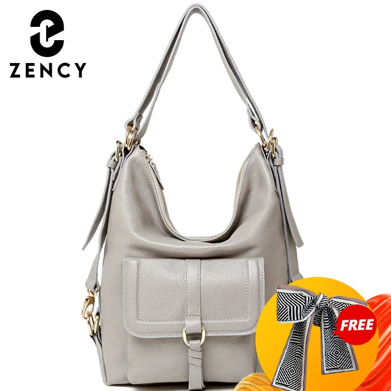 Zency Fashion Women Shoulder Bag 100% Genuine Leather Large Capacity Handbag Multifunction Use Satchel Crossbody Messenger Purse