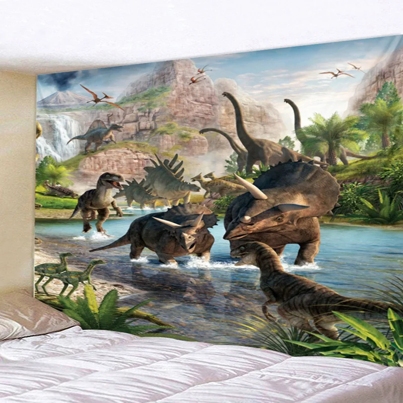 Аниме динозавр гобелен настенный ковер подвесной гобелен с животными Юрского периода полиэстер ткань детская спальня декоративные хиппи настенное одеяло