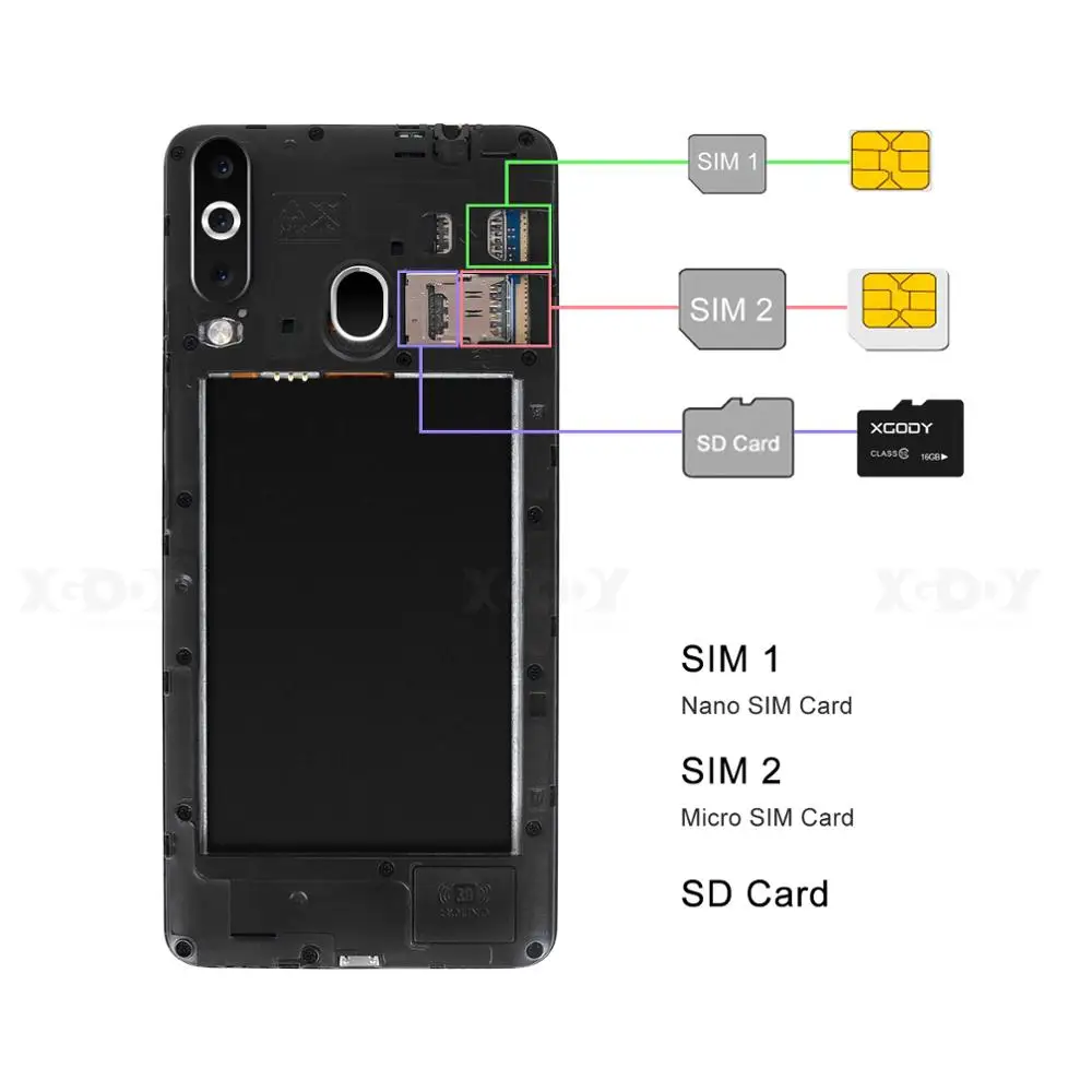 Мобильный телефон XGODY, 4G, отпечаток пальца, 2 ГБ, 16 ГБ, Android 6,0, смартфон, две sim-карты, 5,5 дюймов, 18:9, MTK6737, четыре ядра, 5 Мп, gps, мобильный телефон K20 Pro