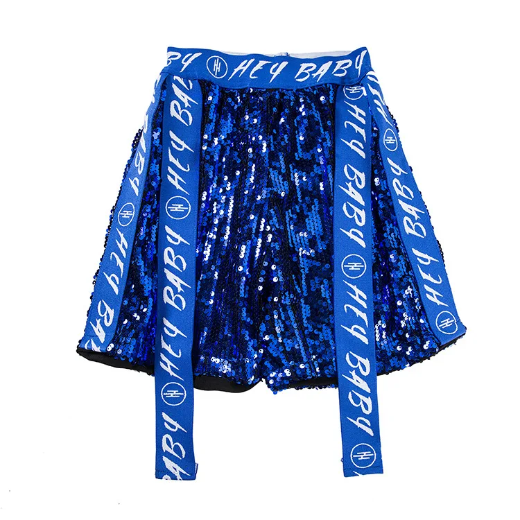 Dance Costume for Children Jazz Wear Girl Boy Sequin Hip-Hop Dance Jazz Kids Street Dance Competition Performance Stage Clothing - Color: Shorts