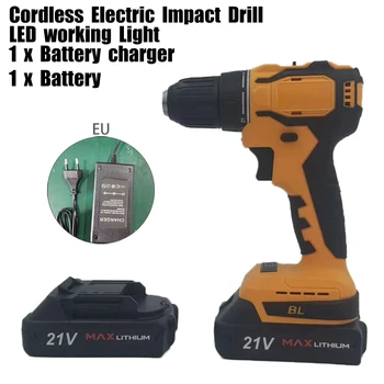 

21V 21+2 Torque Cordless Brushless Electric Impact Drill 10mm Impact Screwdriver With Rechargeable Battery 3 In 1 Power Tool