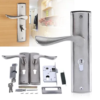 

1 Set Silver Door Handle Lock Cylinder Front Back Lever Latch Home Security W/ Keys Solid Square Tongue Interior Door Lock