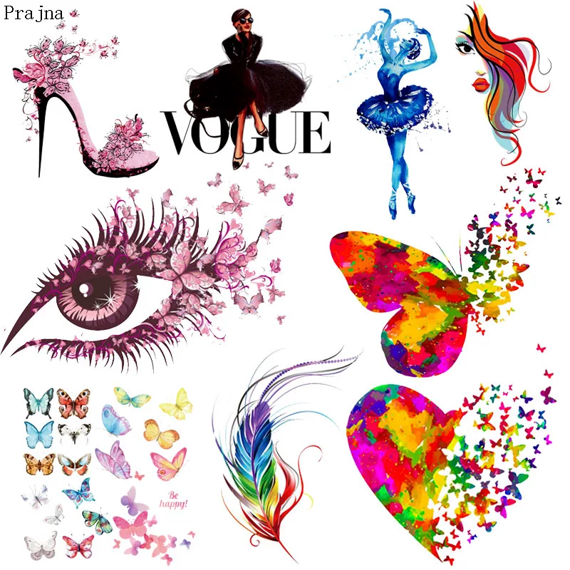

Prajna Patch Iron On Transfer For Clothes Stripes Heart Butterfly Patch Heat Transfer Vinyl Badge Thermo Stickers On Clothes DIY