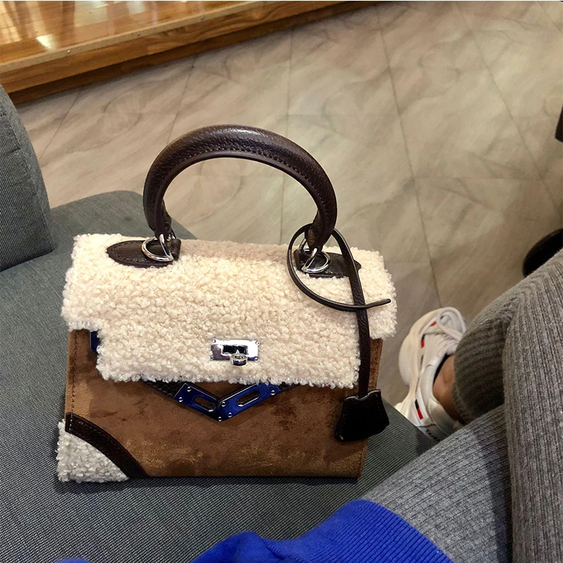 Роскошная осенняя и зимняя Новая меховая сумка женская сумка прошитая овечья шерсть сумка-почтальон плюшевая сумочка