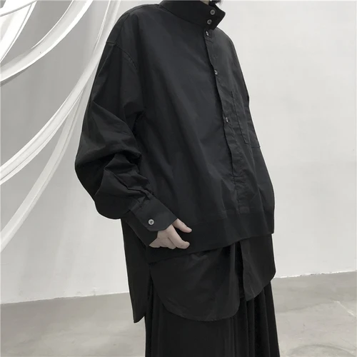 XITAO для отдыха, стоячий воротник, карман, рубашка, Лоскутная, однобортная, длинный рукав, блузка, повседневная женская,, повседневный Топ, новинка, WQR1729 - Цвет: black   WQR1729