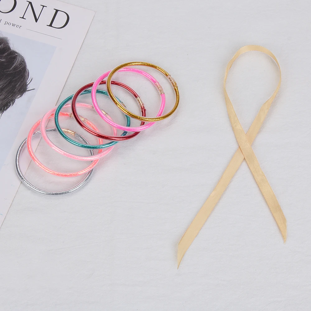 7 шт./компл. блеск Bowknot цвета: золотистый, серебристый Набор браслетов любую погоду стек силиконовый Пластик Bling прозрачная браслеты Лидер продаж
