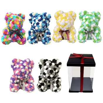 

Valentines day Gifts 40cm Rose Bear Teddy Bear Artificial Foam Roses Flower Colorful Flower for Forever Rose Everlasting Flower