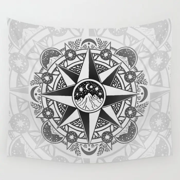 

Гобелен «Путешествие в Луну, горы, Черные Серые», настенный ковер для спальни, психоделические гобелены, аксессуары для украшения дома