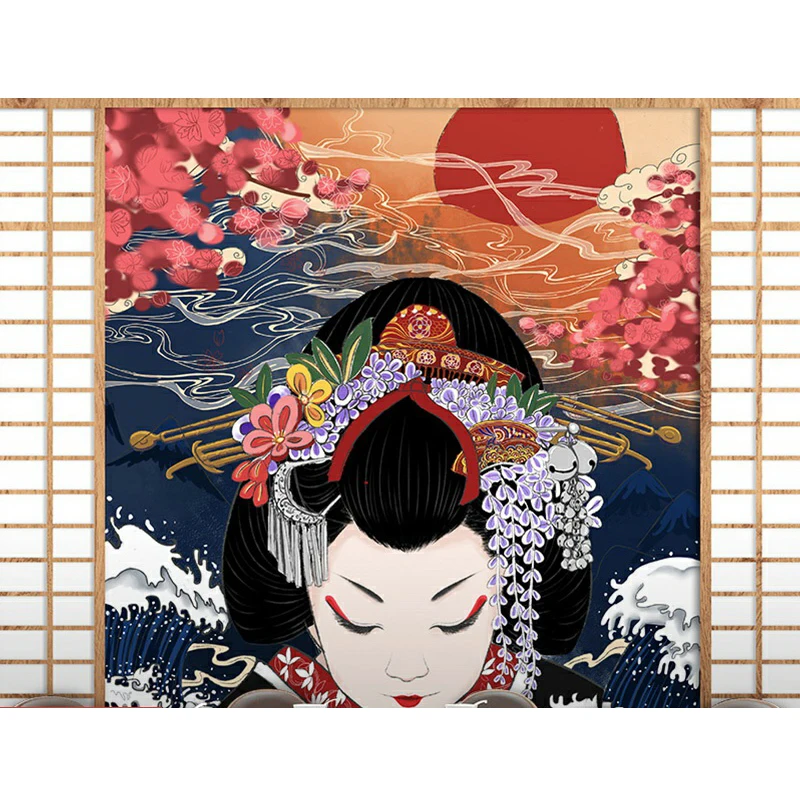 3d Script kill wallpaper Japanese ancient style ukiyo painting geisha maids  and wind imitate the decoration murals of the saloon|Wallpapers| -  AliExpress