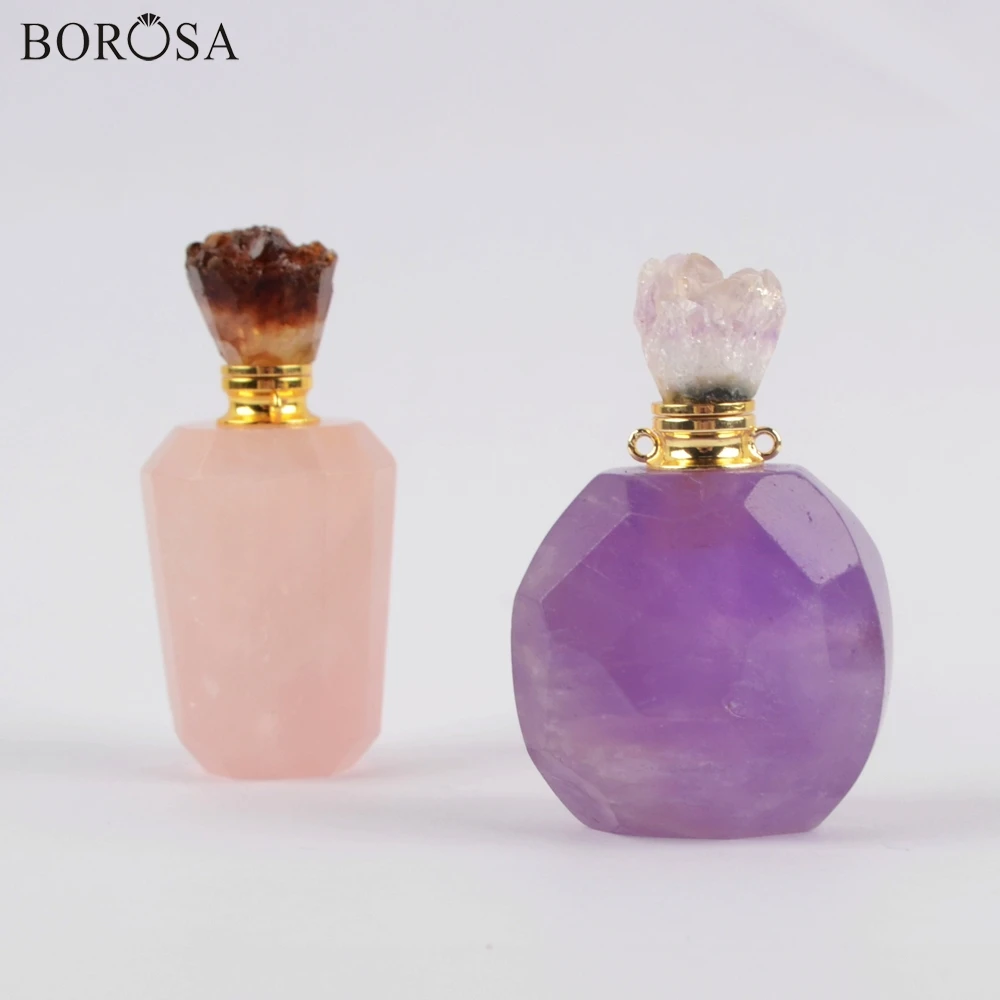 BOROSA 2 шт. Новое поступление золотой аметист розовый кварц граненый парфюм Адаптер для установки на бутылку для ожерелья ювелирные изделия фабричная розетка WX1199