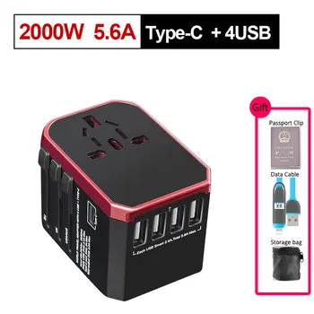 

Universal Travel Adapter Plug International Adapter Converters With 4 USB + 1 Type-C Charging Ports Wall Charger Plug KY54