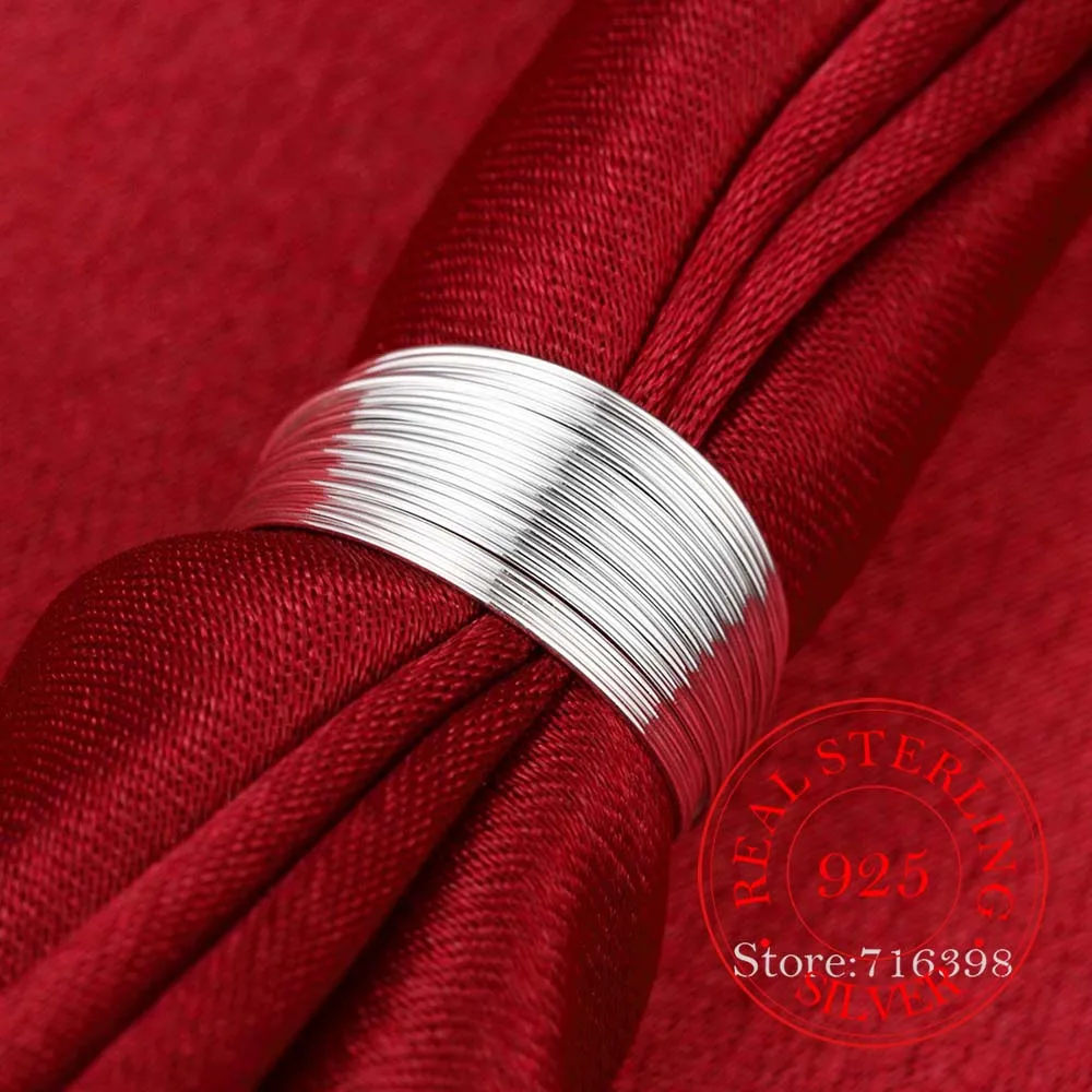 925 Sterling Silver Open Ring INS Minimalist Multi-layer Weaving Lines Finger Ring For Women Statement Adjustable