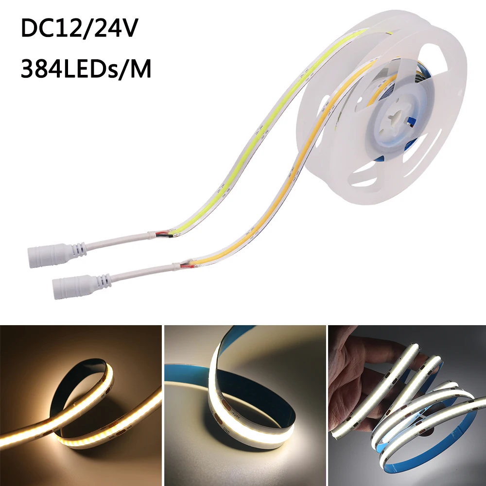 Диммируемая Светодиодная лента COB мягкий светильник ing DC 12V 24V 384Leds/m гибкая
