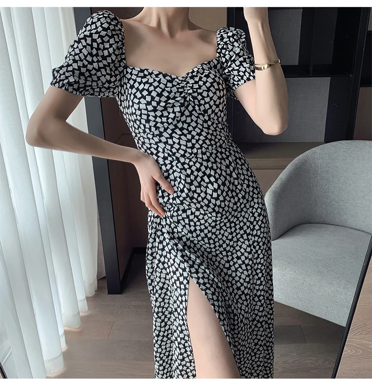 

Sexy Boho Split Dress New Fashion Summer Elegant Women Vintage V-Neck Short Sleeve Party Vestido