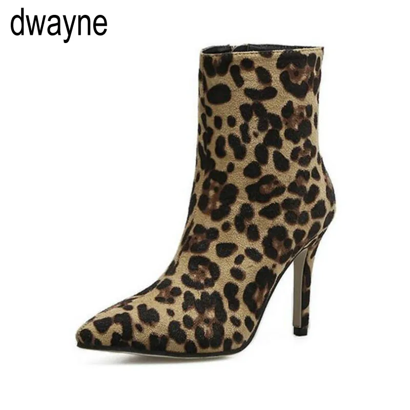 

2019 Women Ankle Boots Sexy Booties high heels Pointed Toe Zipper leopard half short Martin Shoes botas Female stiletto fgb7