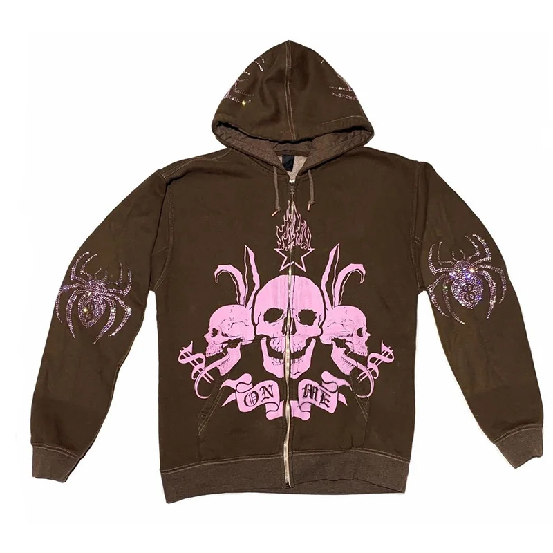 Уличная одежда SkullPrint толстовки Женское пальто Harajuku Y2k для подростков
