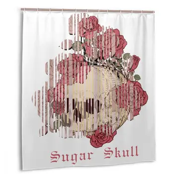 

CHARM HOME Sugar Skull Red Roses Day Of The Dead Plastic Shower Curtain 66x72 In Customized Bathroom Waterproof Polyester