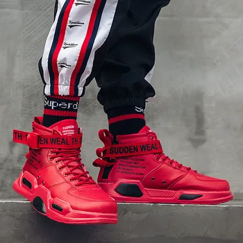 

Spring Retro Men Street Buckle Shoes Men Fashion Hip Hop Sneakers Harajuku Casual Shoes Thick Sole Flat Heels High Top Sneakers