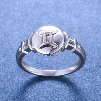 

Simple Female Gemin Constellation Ring With Zircon Fashion Party Wedding Rings For Women Classic 925 Sterling Silver Finger Ring