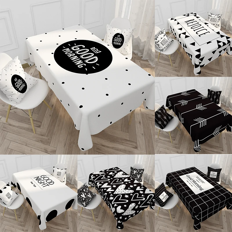 

FANLUS Waterproof Cotton Linen Tablecloth Rectangular Black And White Stain Linoleum Party Dining Table Cover Home And Kitchen