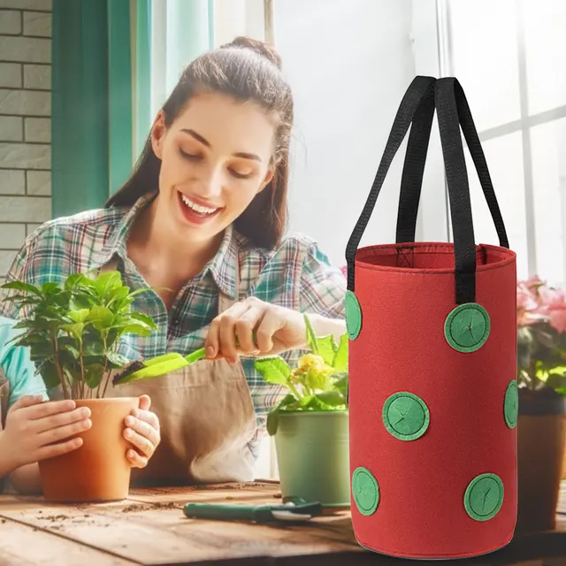 Eper Ültetés Filc Táska Kerti Burgonya Cserepes Függőleges Multi Szájú Tartály Kültéri Zöldség Függő Ültetvény Bonsai Nő - Image 6