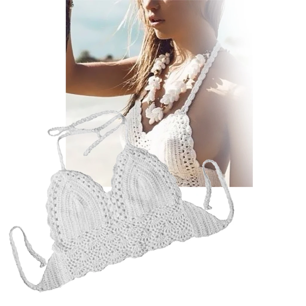 Women's Knit Mesh Crochet Hollow Bikini Cover Up Bar Tops Bathing Swimwear Bikini Swimsuit for Women