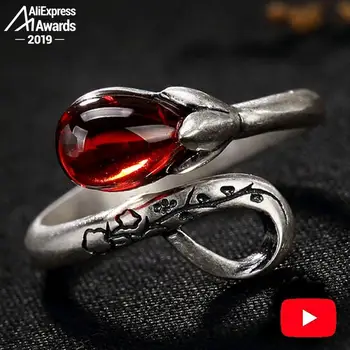 

NOT FAKE S925 Fine Antique shop Ruby Rings Lily Teardrop Women Handmade Waterdrop Natural Carnelian Retro Ruby red jasper Agate